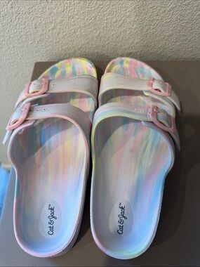 Cat & Jack Pastel Tie-Dye Double Strap Slide Sandals - Pink, Blue, Yellow